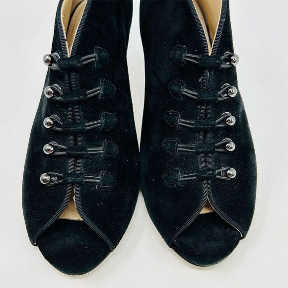 Adrienne Vittadini Women's Black Suede Peep Toe Booties Size 7.5 Back Zipper - Picture 5 of 12